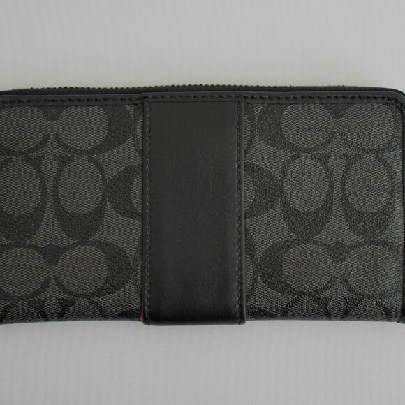 COACH Signature Canvas & Leather Zip-Around Long Wallet - Smoke Black - Used - Picture 3 of 12
